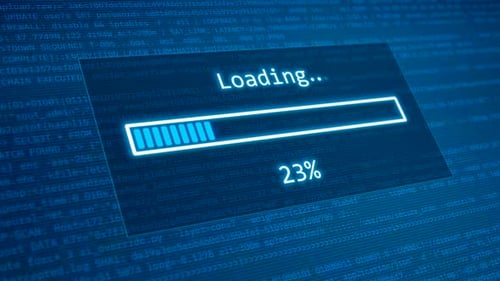 Digital Loading Progress Bar Animation with Code Background.