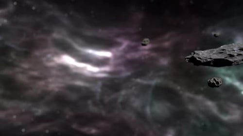 Dense Asteroid Field Floating in Deep Space with Colorful