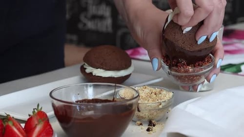 Chocolate Cookie Covered with Melted Chocolate and Toppings