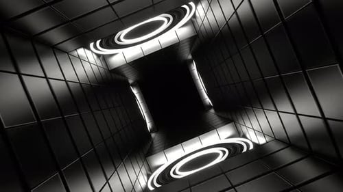 Rotationstunnel-Hintergrund mit weißen Neonringen, VJ Loop In 4K