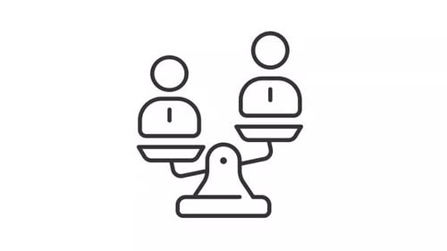 Thin line black animation of people on weight scale icon