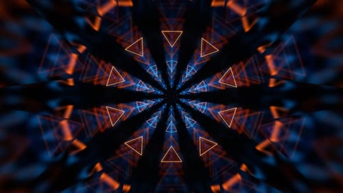 Cyan And Orange Kaleidoscope Neon Abstract Background VJ Loop l 4K