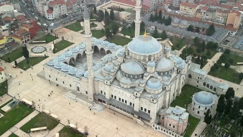 Fatih Mosque in Istanbul Turkey zoom out shot