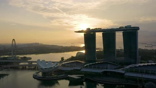 2019/03/10 Singapore : Drone Aerial view 4k Footage of the Marina Bay Sands in Singapore City Skylin