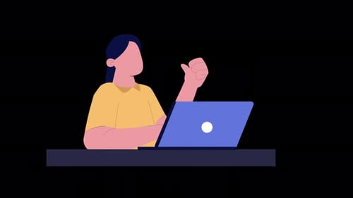 Flat Design Animation of Person Working on Laptop