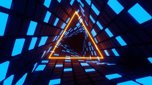 Blue And Orange Neon Lights Spiral Triangle Tunnel Background Vj Loop In 4K