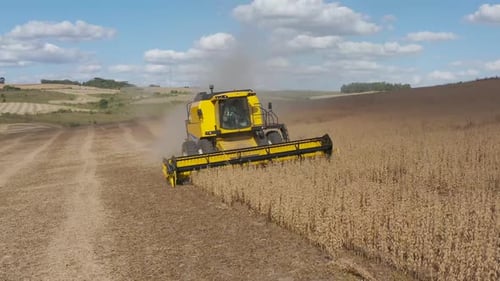 Agricultural Machinery At Soybean Farm Landscape