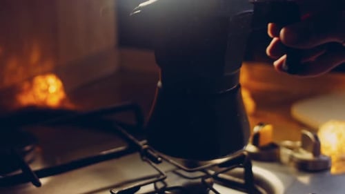 Moka Pot on Stove Top with Lights