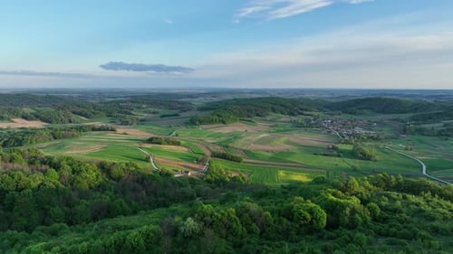 Rolling Green Hills and Villages in Croatia During Spring