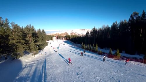 Skiing people in the resort