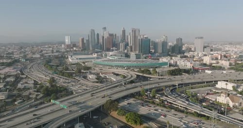a city with many roads and buildings