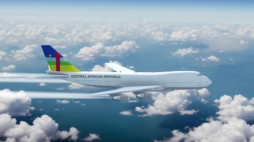 Commercial Airliner Passanger Plane Flying Over Clouds With Country Flag Central African Republic