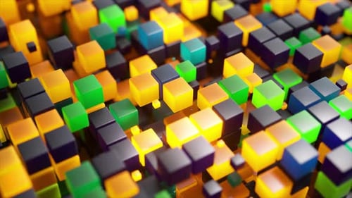 Cubes géométriques lumineux transformant dynamiquement les couleurs changeantes et créant un visuel fascinant