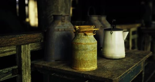 Rustic Vintage Milk Cans and Kettle Still Life
