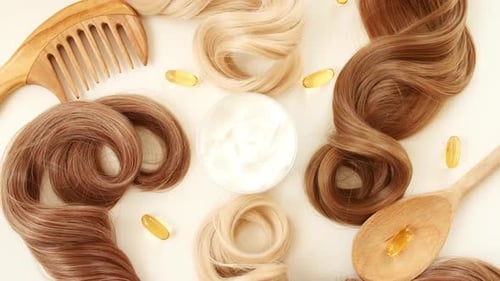 Hair Strands with Comb and Haircare Products