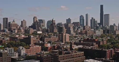 NYC New York Aerial v203 low drone flyover Cobble Hill residential neighborhood capturing brownstone