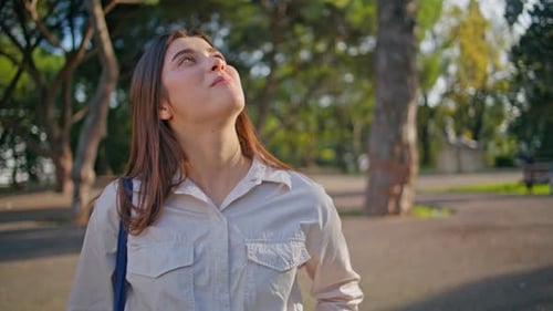 Carefree Lady Looking Park Beauty Eating Apple Closeup Woman Looking Cellphone