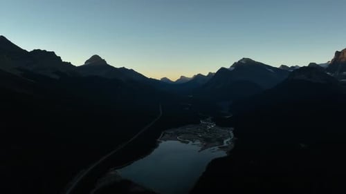 Drone view of the Rocky Mountains. Banff National Park, Alberta, Canada.