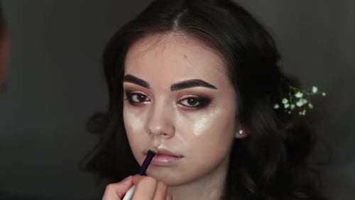 Makeup Artist Applying Cosmetics to Woman's Face
