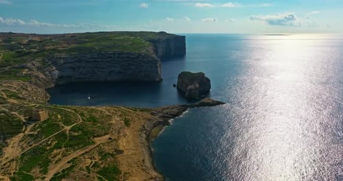 Aerial View of Blue Hole on Gozo Island Malta