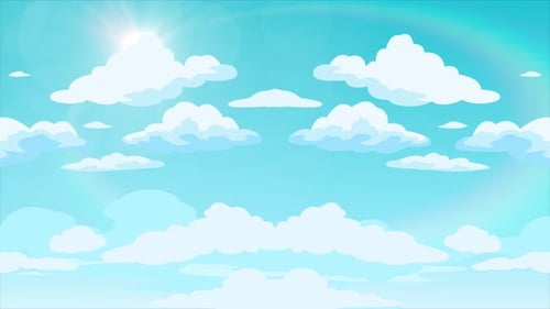 Animated Flat Design Sky with Moving Clouds and Sun