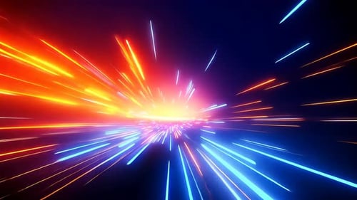 Des
lignes de vitesse abstraites et vibrantes convergent. Des traînées lumineuses dynamiques et colorées