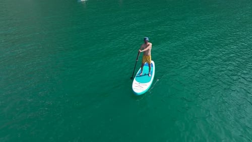 Aerial View Summer Paddleboarding in the Green Canyon People Swim and Relax in Nature