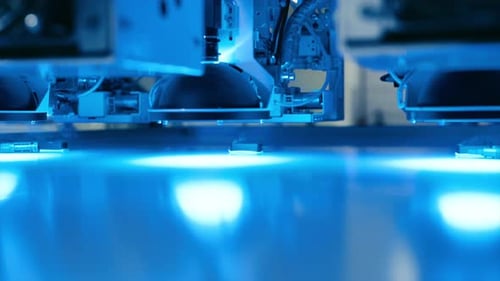 Solar panel manufacturing . Auto soldering. close up , 4k