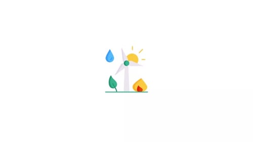 Animated Flat Design Icons for Renewable Energy Sources
