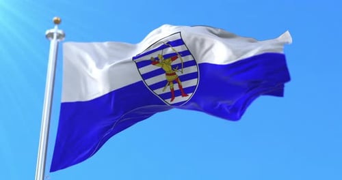 Realistic White and Blue Flag Waving with Archer Shield