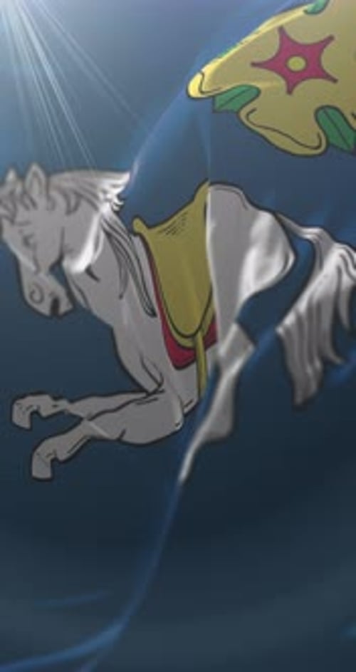 Flag Animation with Stylized Horse and Floral Crest