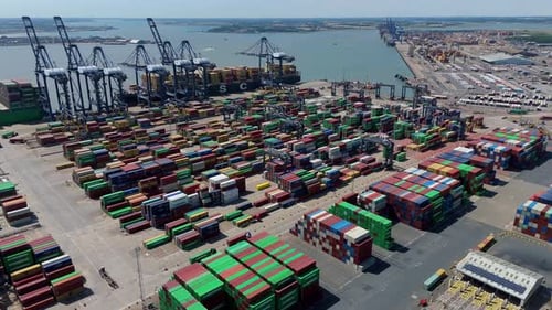 Aerial View of a Bustling Cargo Port