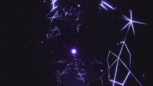 Glowing science fiction tunnel. Neon particles flying through futuristic tunnel