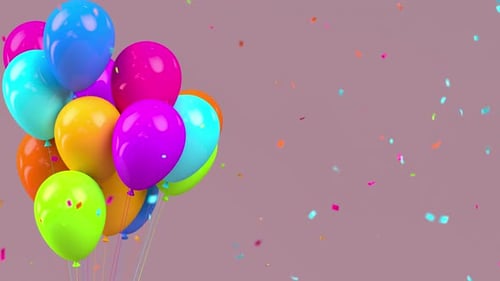 Bright Colorful Balloons and Confetti Celebrating Animation