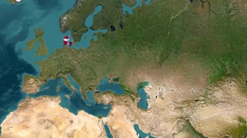 Denmark Map With Waving Flag
