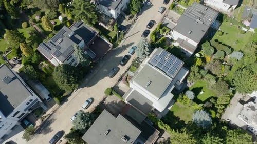 Rooftop Solar Infrastructure In City Landscape With Sustainable Energy Flow