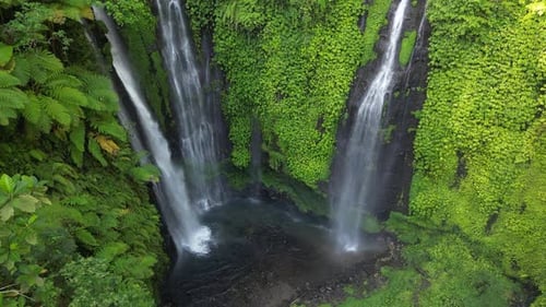 Aerial shot of Fiji Waterfall located in Lemukih, Buleleng, Bali, Indonesia