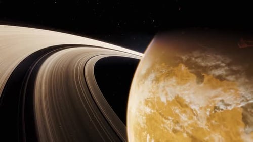 Orbiting Ringed Planet With Stars Background Space Animation