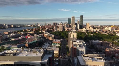 Aerial View of Boston Skyline and Fenway Stadium