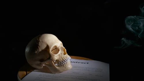 Skull on Contract with Swirling Smoke, Dark Theme