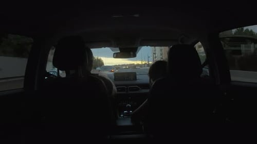 Driving Along Highway During Sunset, Interior View