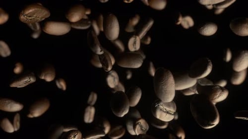 Coffee Beans Floating Against Black Background