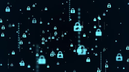 Animated Padlock Icons with Binary Code for Data Security