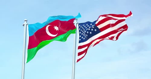 Waving Flags of Azerbaijan and United States