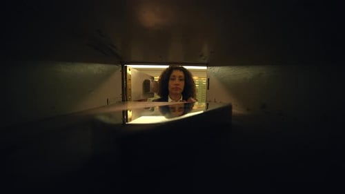 Businesswoman Entering Bank Safe Vault Room Storing Silver Bullion Deposit