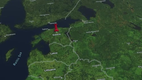 3D Map Pin Drops on Estonia Location Animation