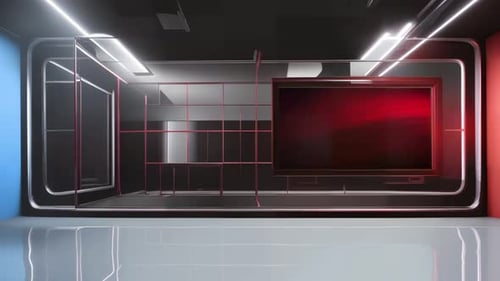 Dynamic Virtual Studio Experience: Modern Set for Captivating Multimedia Broadcast