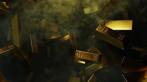 Gold Bars Floating In The Air 01 HD