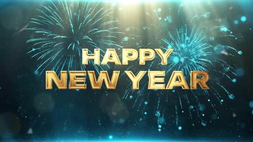 Golden Happy New Year Text with Festive Fireworks Animation