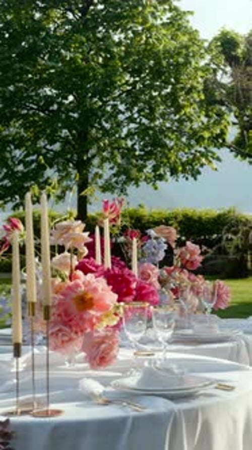 Wedding Table Setting with Flowers and Candles